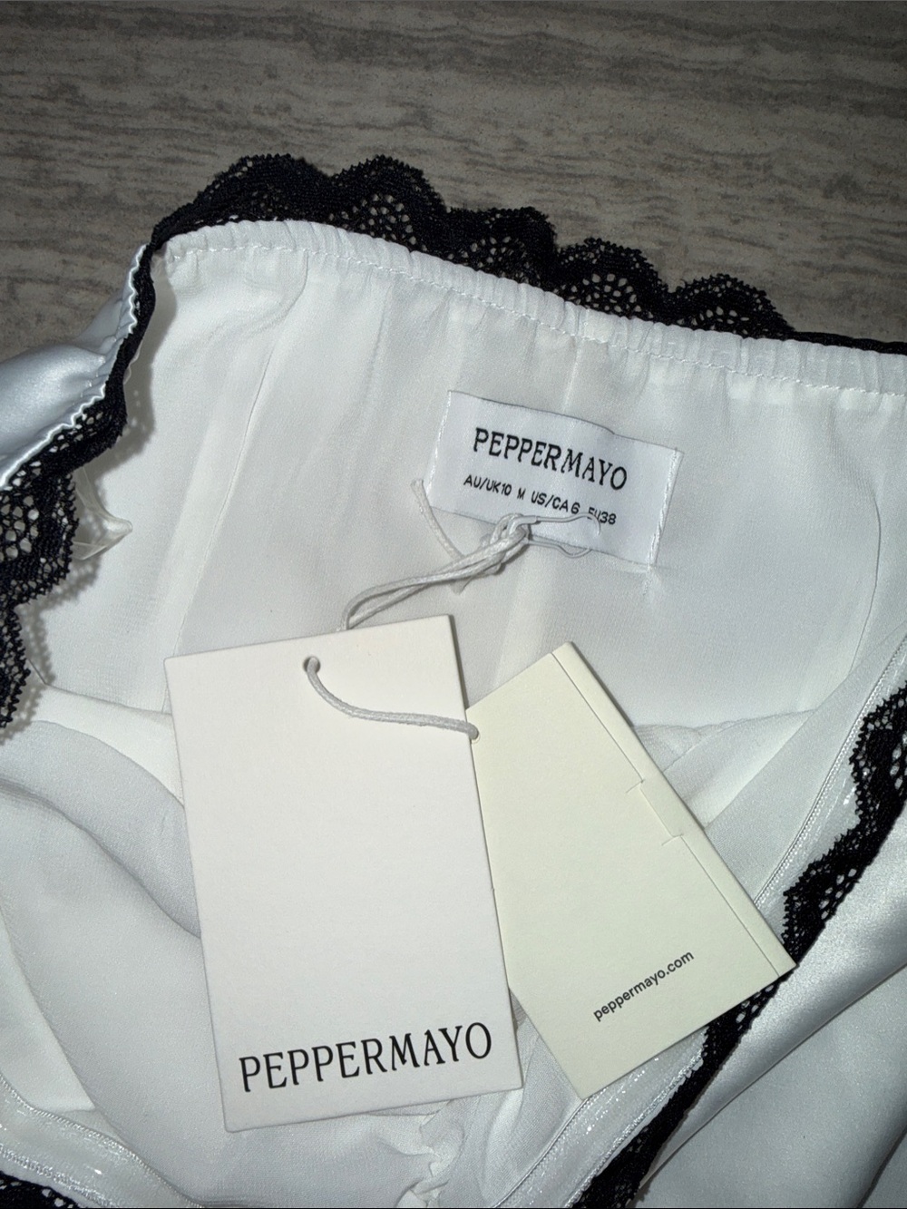 Peppermayo White Satin Slip with Black Lace Trim - Picture 4 of 5